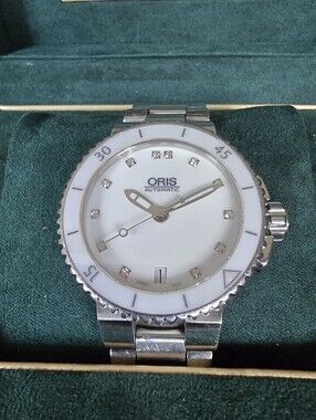 Oris White Dial Stainless Steel Automatic Watch with Diamond Markers
